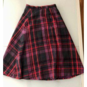 Vintage Wool Skirt, Size Small Plaid Skirt, Purple Niki Tartan Skirt, Midi